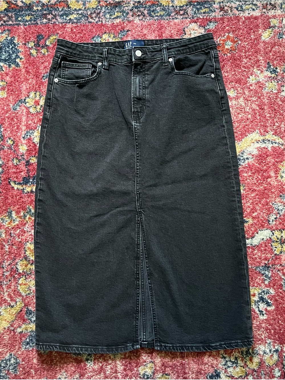GAP Black Denim Midi Pencil Skirt with Front Slit women’s size 12